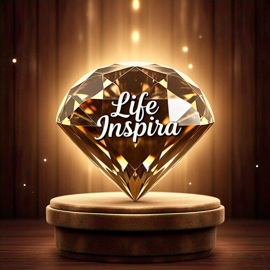 diseño digital de un diamante brillante dentro dice las palabras del nombre de la empresa de Life Inspira
